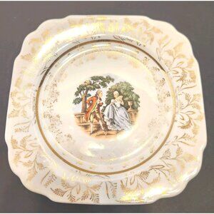 Atlas Fine China Warranted 22K Gold Colonial Courting Couple Plate Dish